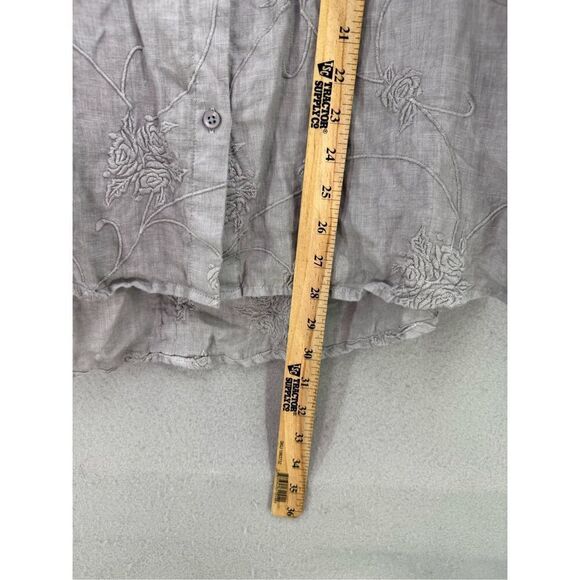 Karyn Seo Womens Gray Linen Embroidered Roll Tab Sleeve Button Up Shirt Sz Large - Picture 9 of 10